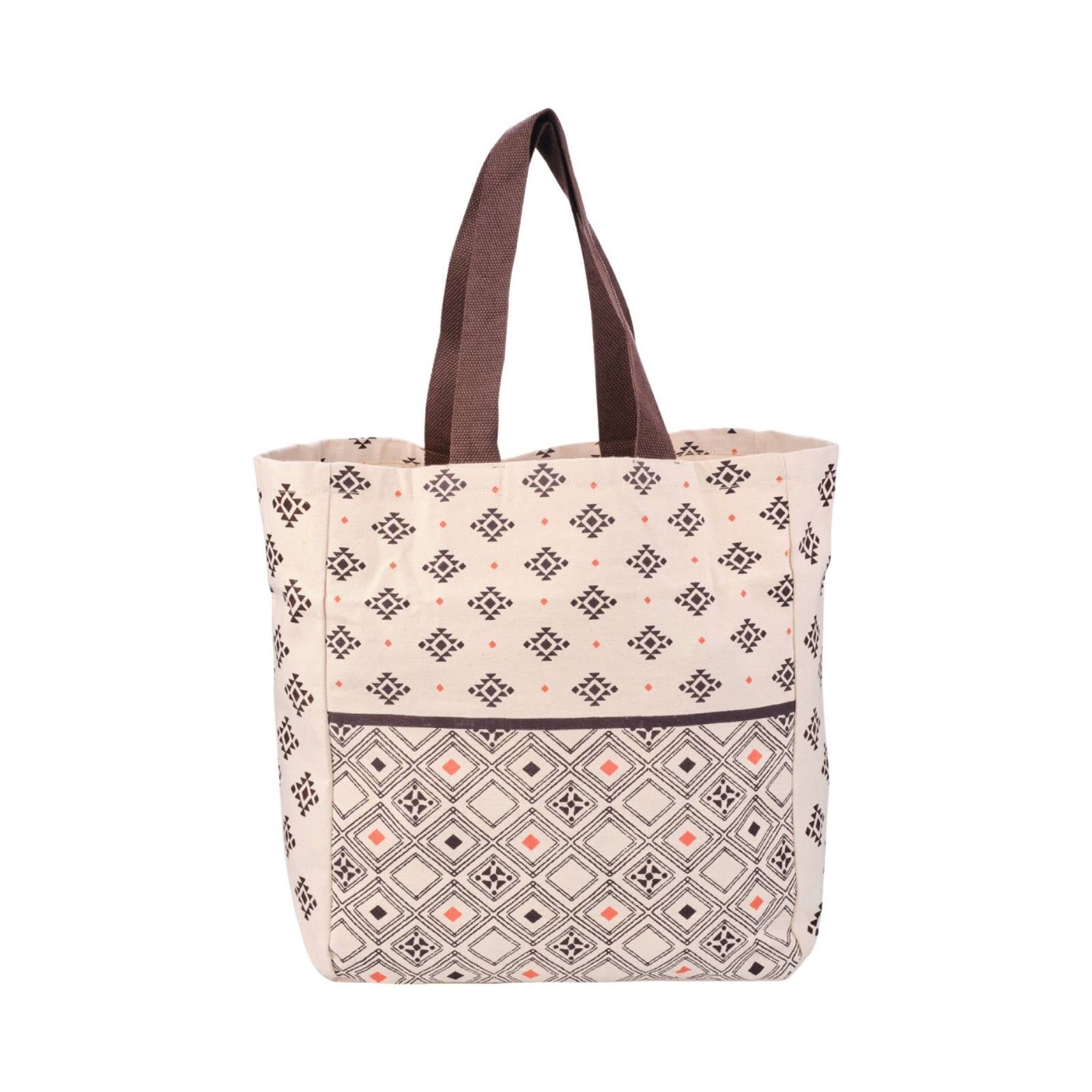 earthsaveMultipurpose Reusable Jola Bags | Off White & Brown (IKKAT)