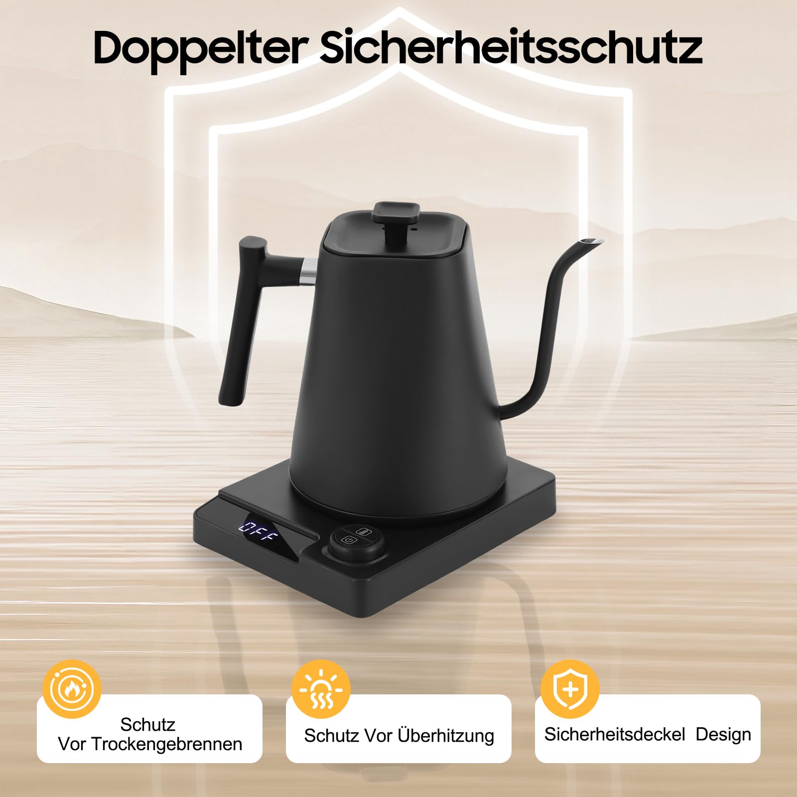 Hervidor eléctrico de cuello de cisne, 1 L, con indicador LED y función de mantenimiento del calor, ajuste de temperatura 40 – 100 °C, acero inoxidable, color negro