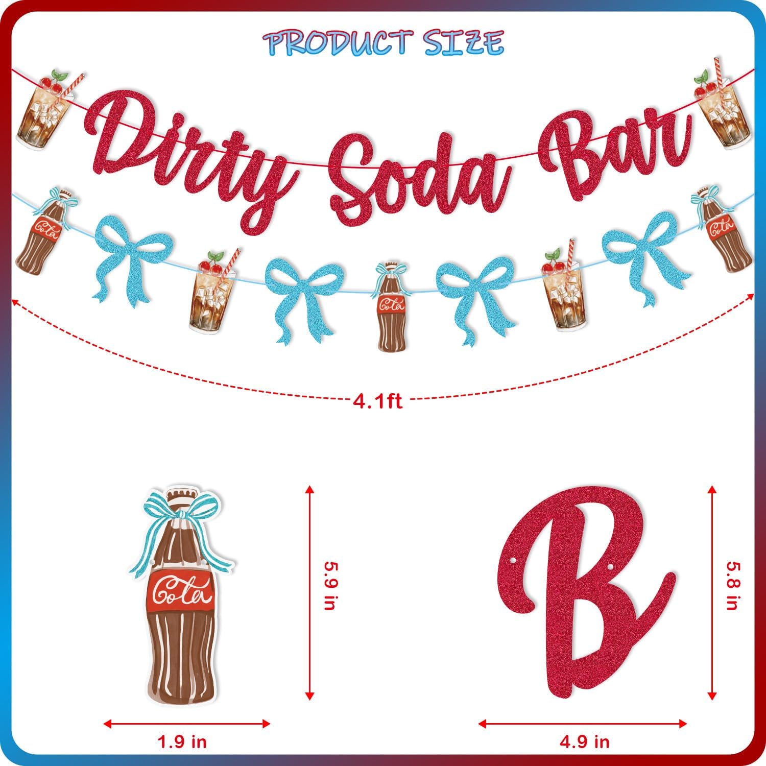 Dirty Soda Bar Banner Blue Bow Soda Pop Garland Pre-strung for Blue and Red She's Ready to Pop Soda Theme Boy Baby Shower Decorations
