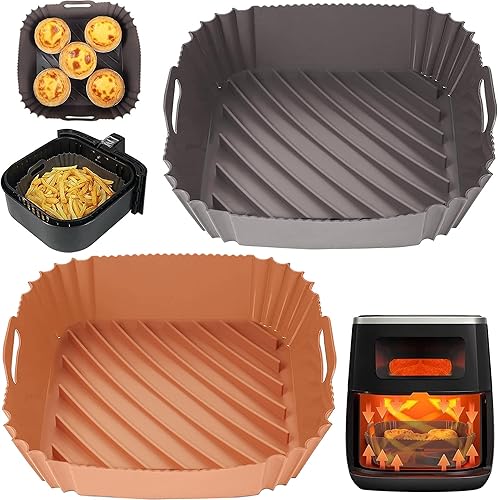 2 forros de silicona para freidora de aire, sin PBA, reutilizable, bandeja antiadherente para cocinar sin desorden, aptos para microondas y