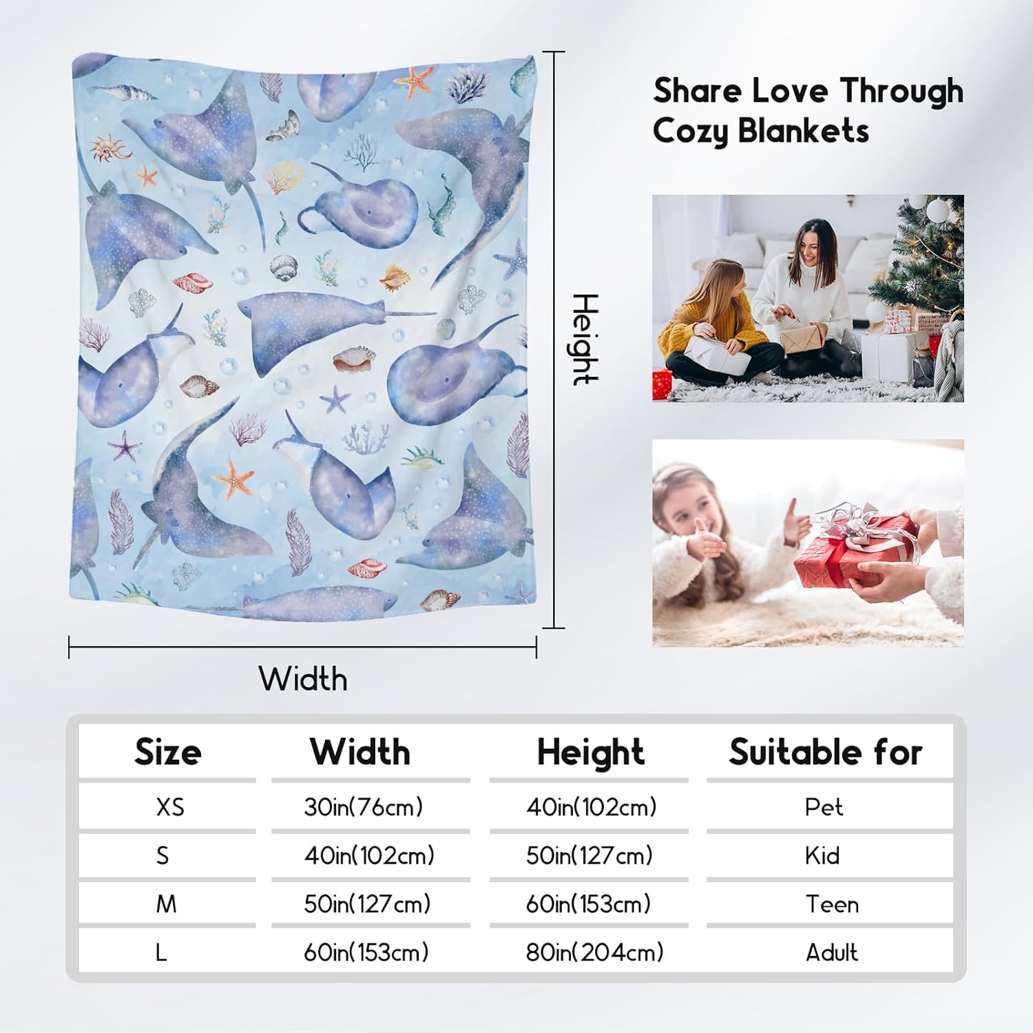 Stingray Blanket for Girls Boys, Cute Soft Gifts for Ocean Lovers, Cozy Flannel Throw for Couch Office, 40"x50" - Image 4