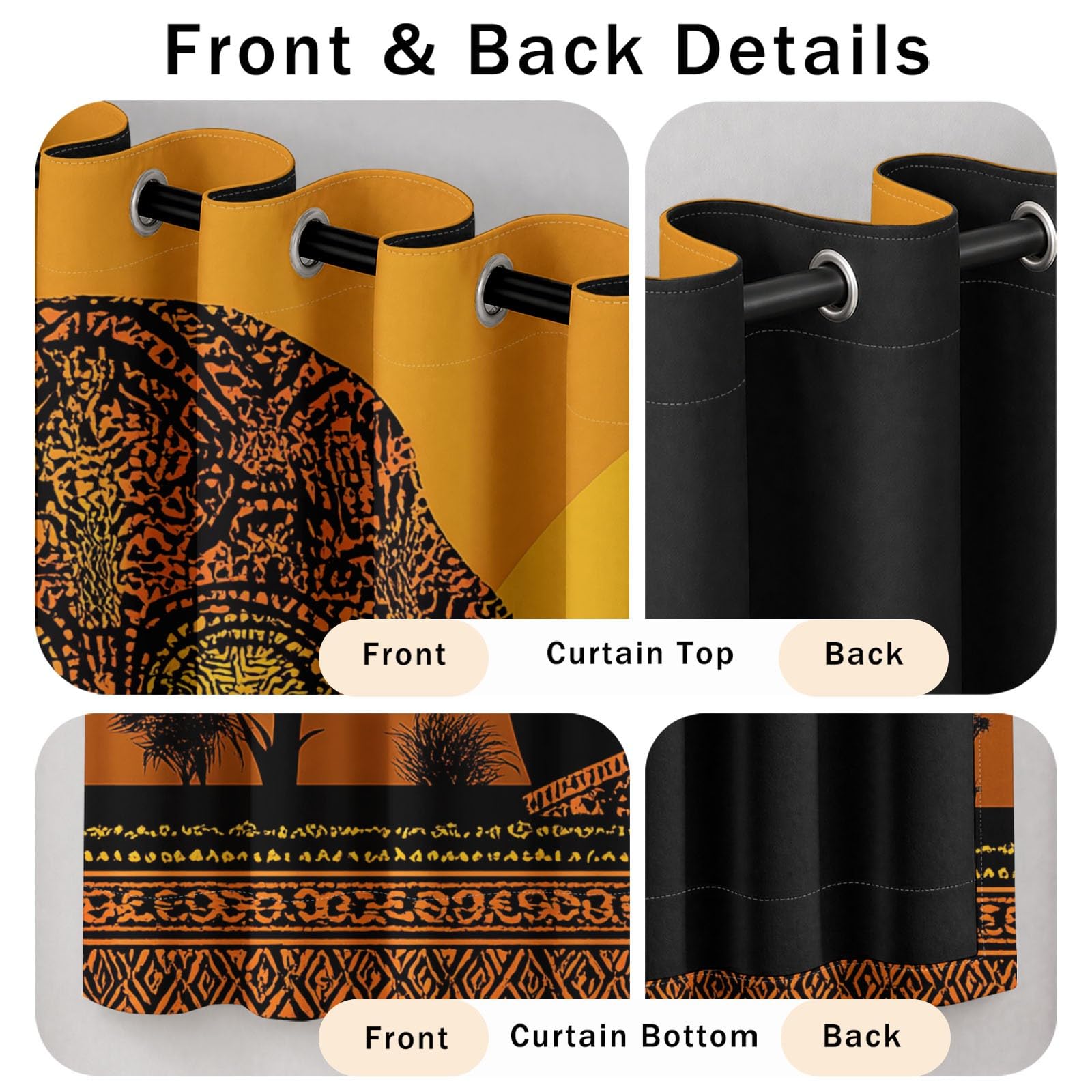 Rideau Thermique Style Africain, Rideau Occultant Fille Silhouette Coucher de Soleil L 110 x H 215 cm, Rideaux et Draperies Intérieurs à Oeillets Rideau, Rideaux Chambre Salon Fenetre,