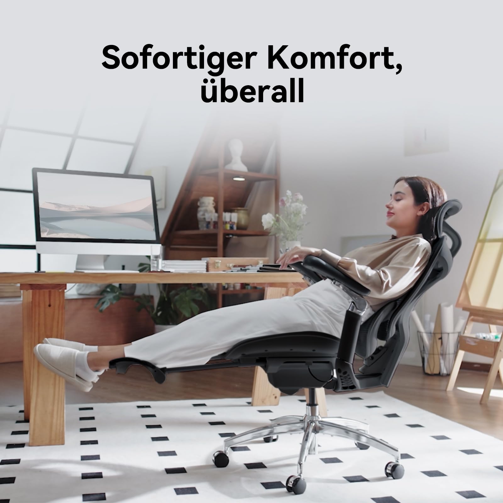 SIHOO Ergonomischer Bürostuhl mit dynamischer Lendenwirbelstütze, 3D-Armlehnen & verstellbarer Rückenlehne, Fußstütze für verbesserten Komfort, Schreibtischstuhl für Home Office, Doro C300 - Schwarz