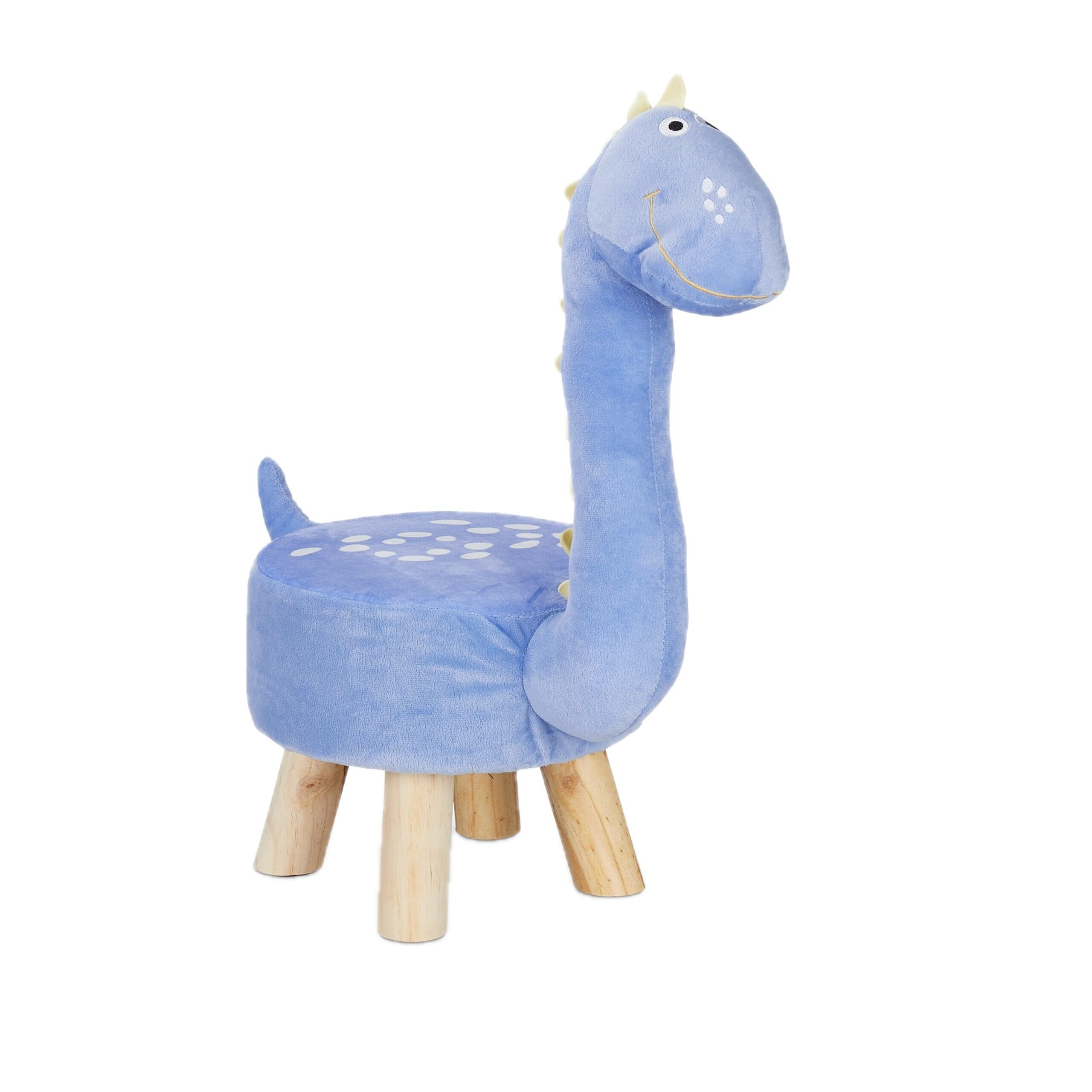 Relaxdays Taburete Infantil Dinosaurio, Forma Animal, Silla Niños, Suave, Funda Extraíble, 57 x 28 x 57 cm, Azul