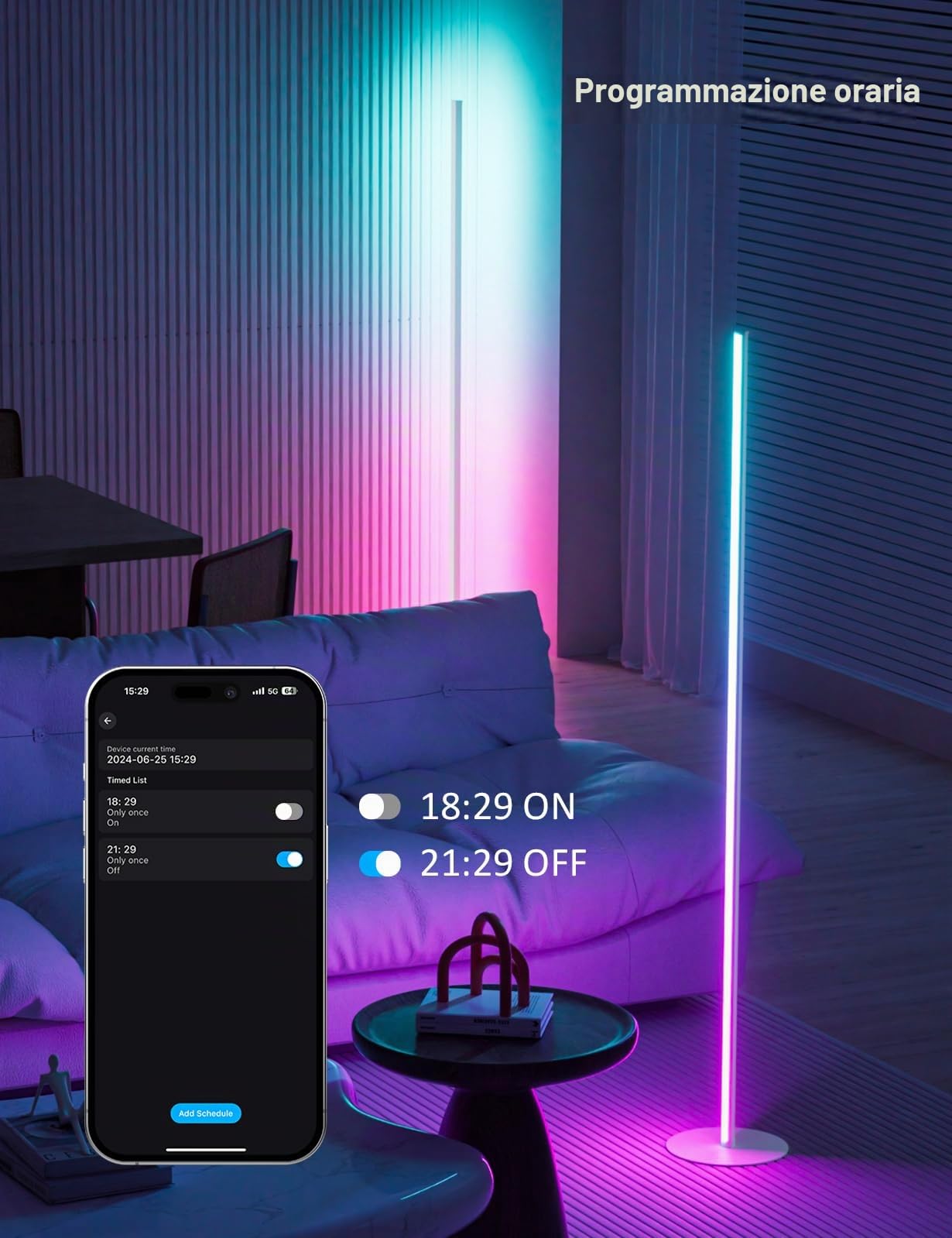 Lampada a stelo a LED per soggiorno, lampada da terra bianca con telecomando, 16 milioni di colori fai da te, luce bianca calda, sincronizzazione musicale, lampada angolare con funzione timer, lampada