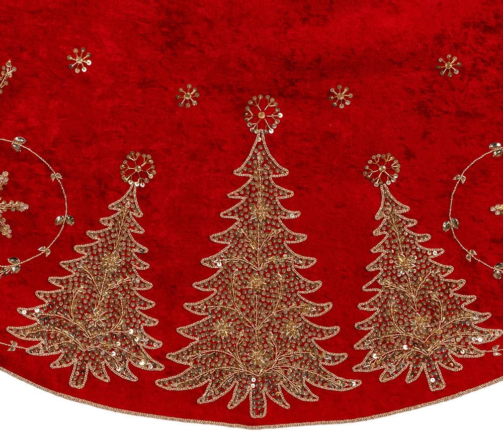 Kurt Adler 48" Burgundy & Gold Christmas Tree Damask Tree Skirt