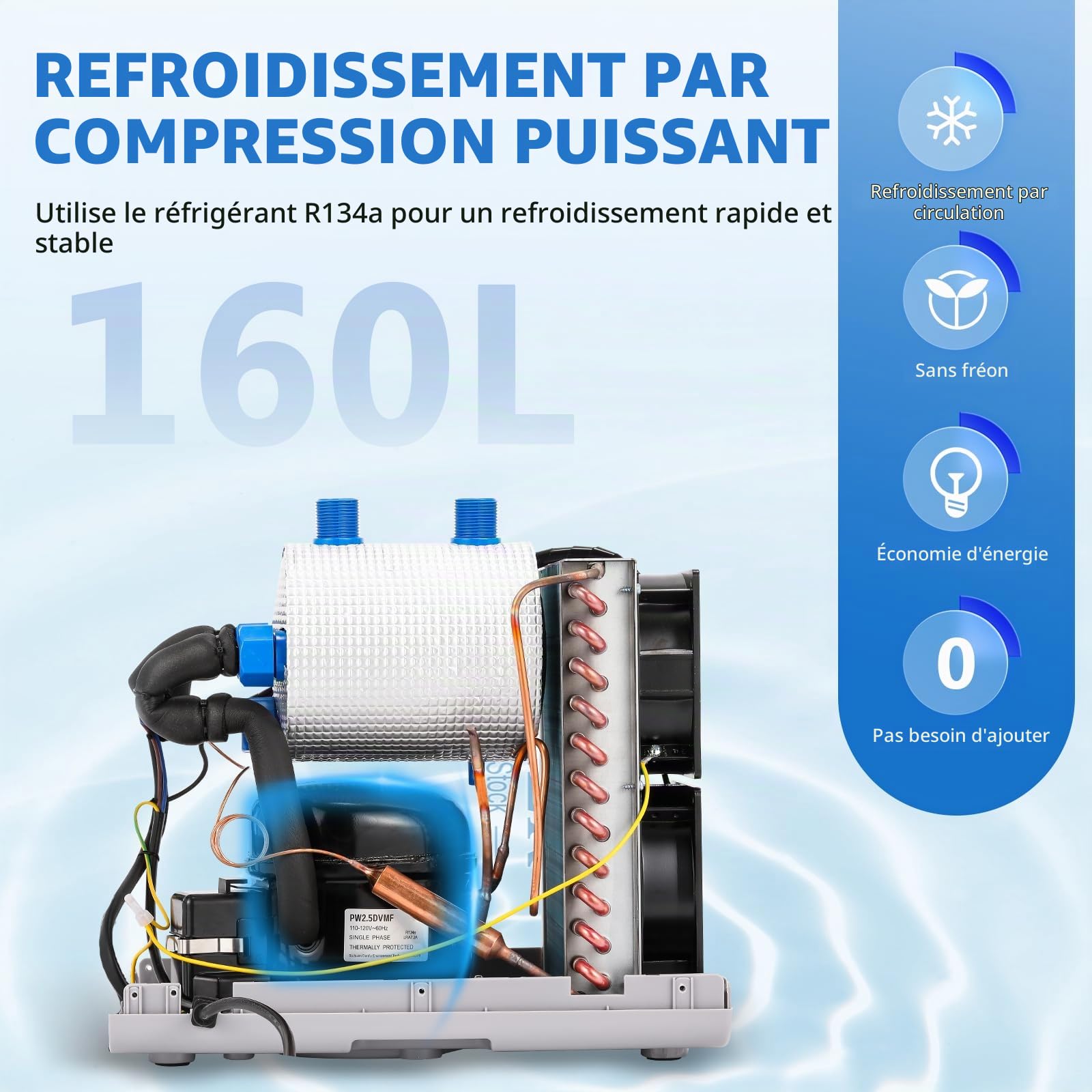 BAOSHISHAN Refroidisseur d'aquarium 160 L 220V | pour hydroponie, plantes aquatiques, méduses, crevettes, crevettes crystal