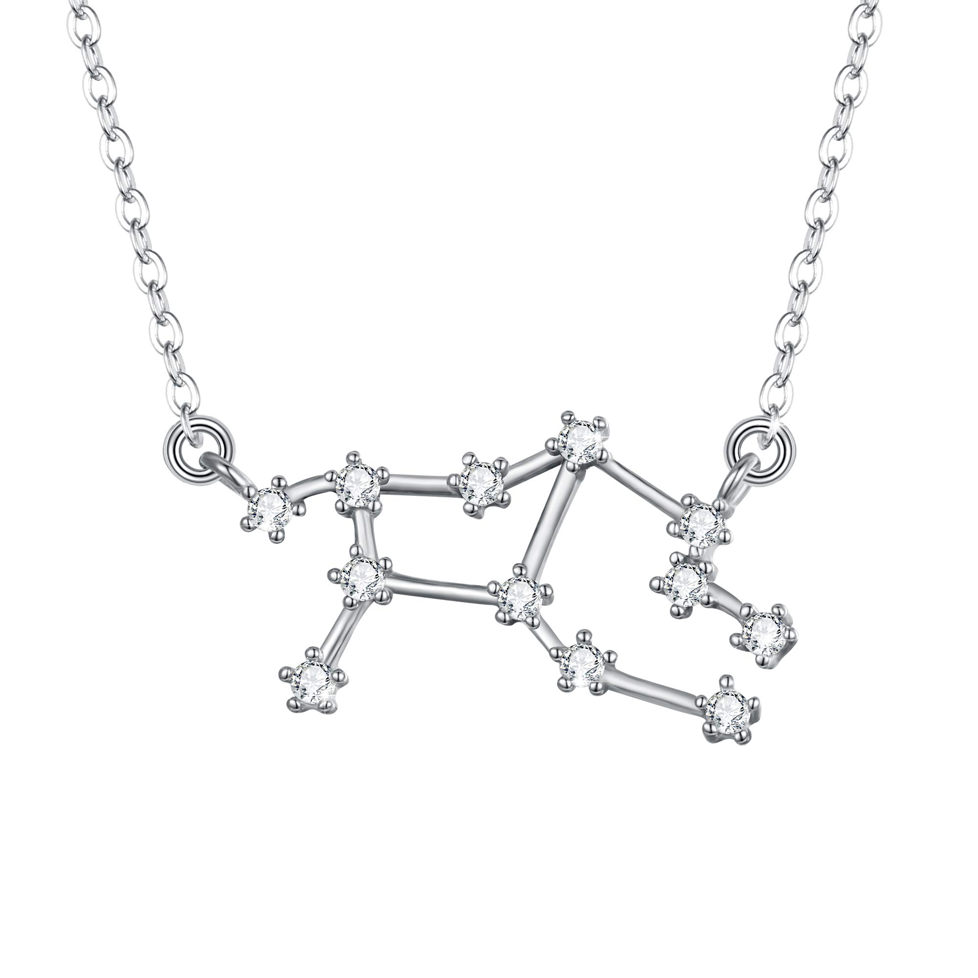 Women 925 Sterling Silver Wedding Bridal CZ Horoscope Zodiac 12 Constellation Astrology Pendant Necklace