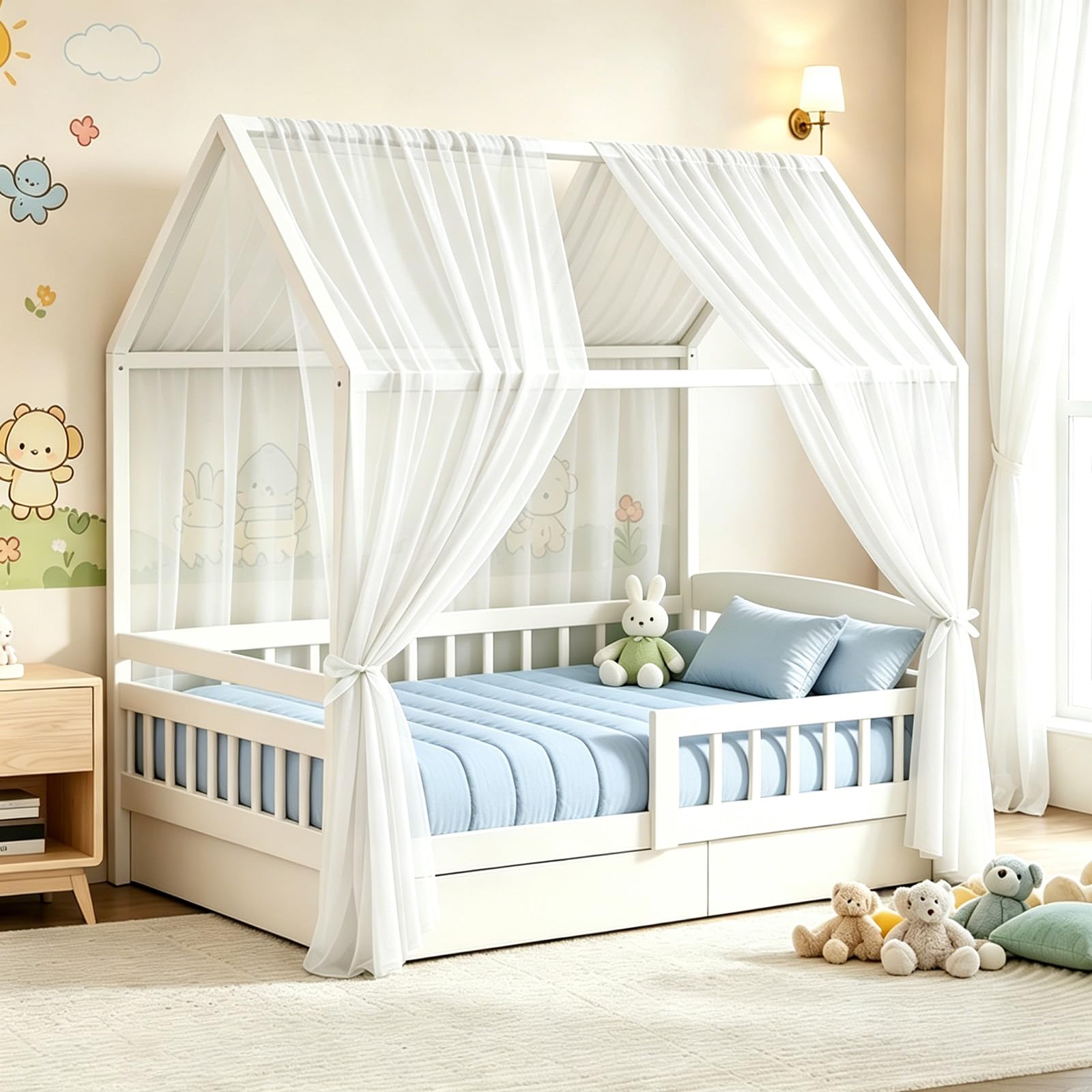 Letto a Baldacchino, in Mussola con 2 Baldacchini, Tenda da Letto per la Casa, Tenda da Letto di Alta Qualità per la Camera dei Bambini – in Tessuto Milano (Mussola di Viscosa)