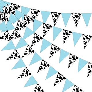 Kreatwow Western Cowboy Party Banner Western Cowboy Party Decorations Blue Cow Bandana Pennant Banner Bunting Banner Wild West Theme Baby Shower Supplies Farm Animal Theme Cow Garland