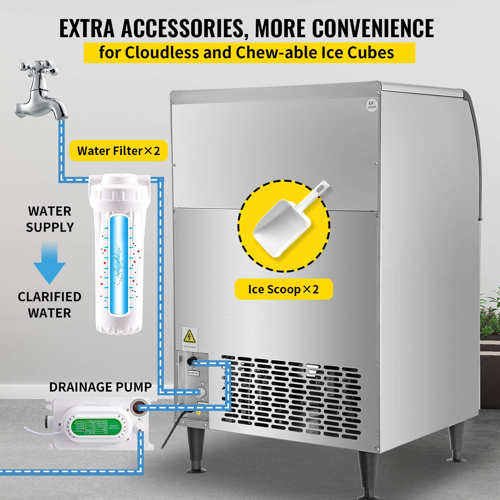 Buy VEVOR 110V Commercial Ice Maker 300LBS/24H, Large Storage Bin