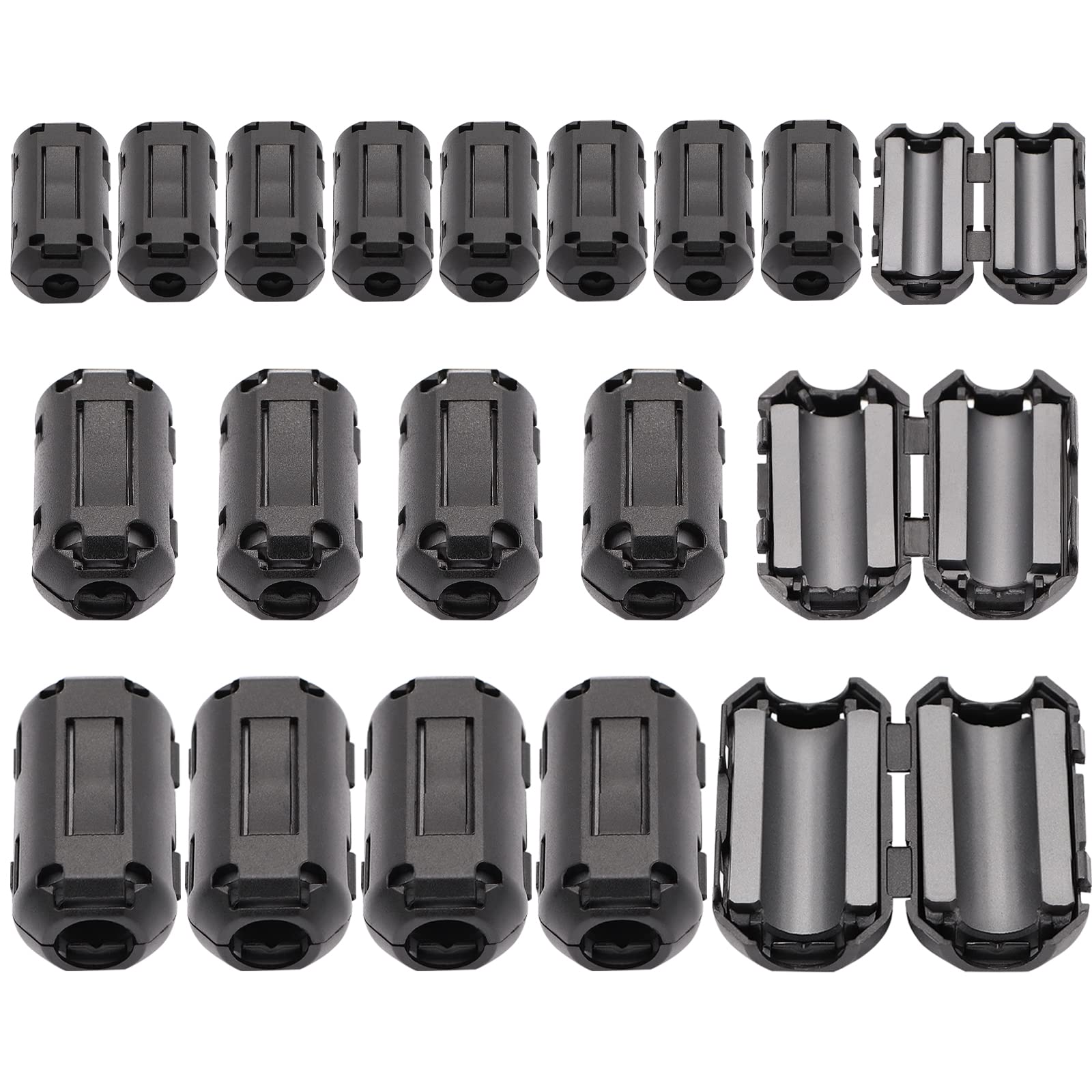 Taigoehua 20 Pcs (Black) RFI EMI Noise Suppressor Cable Clip for 5mm/ 7mm/ 9mm Diameter Cable