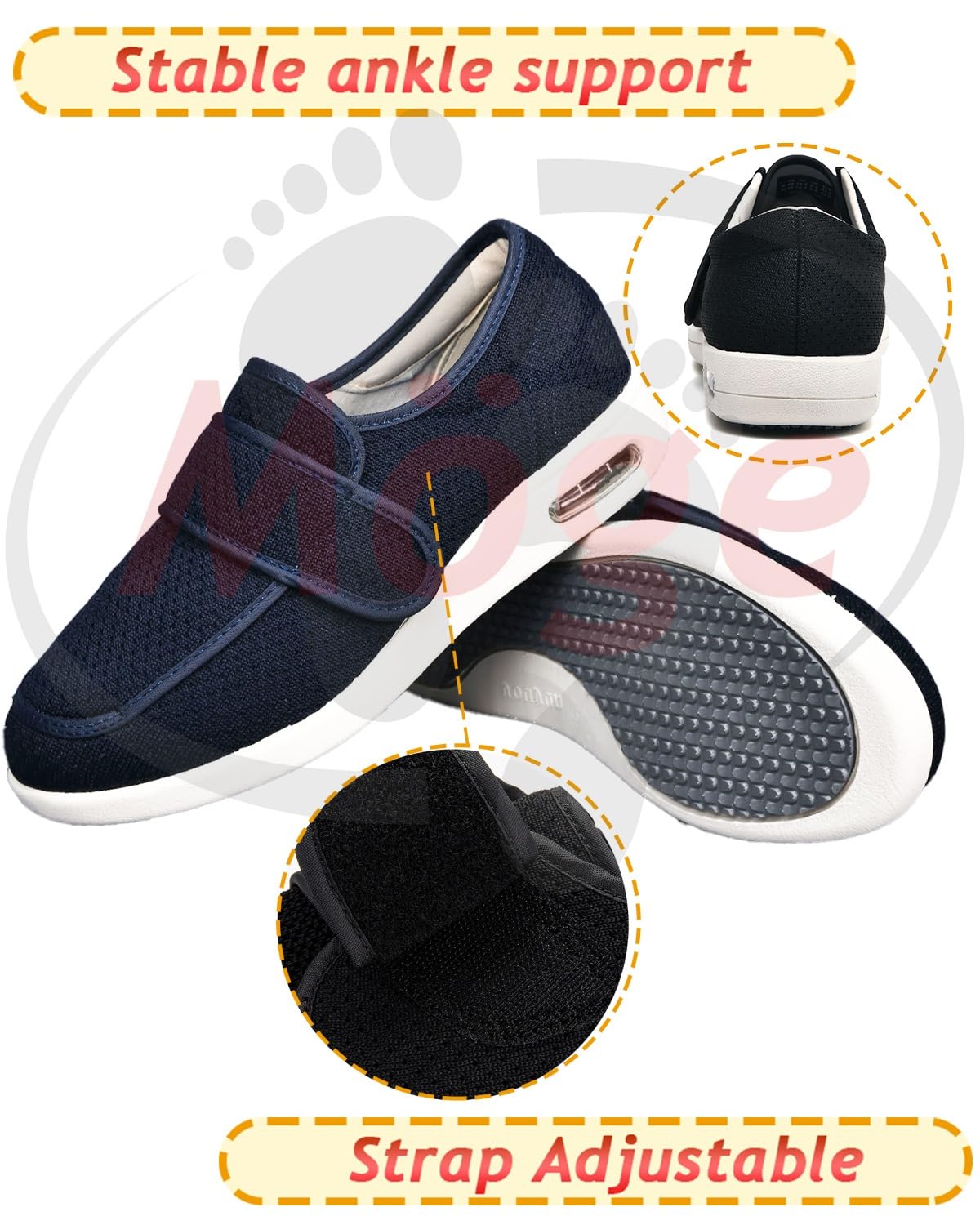 Chaussure Femme Pied Extra Large, Chaussures fermées pour Hommes et Femmes Chaussures réglables pour diabétiques de santé Confortables Chaussures Larges Douces pour diabétiques