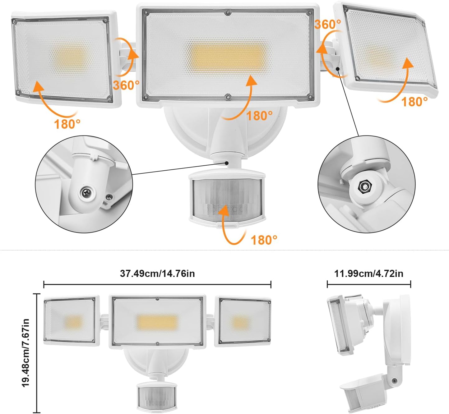 70W LED Security Lights with Motion Sensor Outdoor, 7000 Lumen Super Bright, 3000K/5000K Light, IP65 Waterproof, Dusk to Dawn, 3 Heads Motion Detected Flood Light Garage Yard Porch (White)