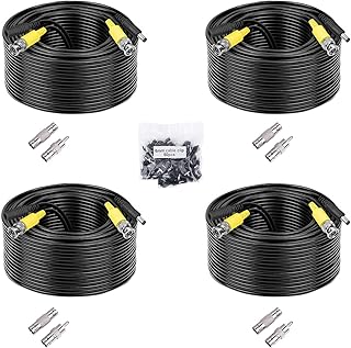 4Pack 60ft HD Video Power Cable, All-in-One BNC Extension Cables Security Camera Cable Wire for All 5MP DVR CCTV Surveillance Camera System with 8pcs BNC RCA Connector (Black)