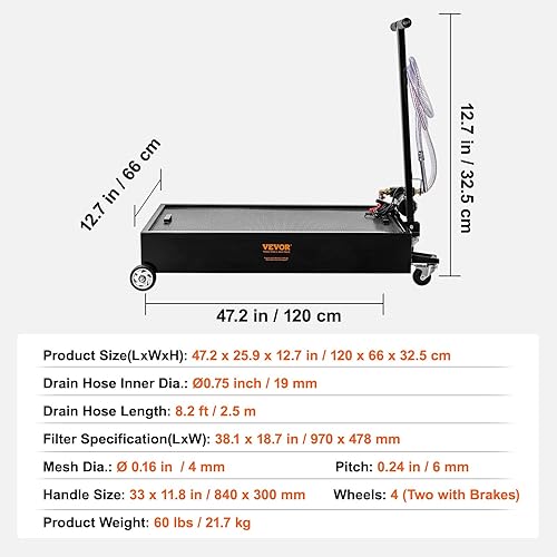 Miniatura 33 de VEVOR Bandeja de drenaje de aceite de perfil bajo, bandeja de drenaje de aceite de 15 galones con bomba, bandeja de cambio de aceite con bomba