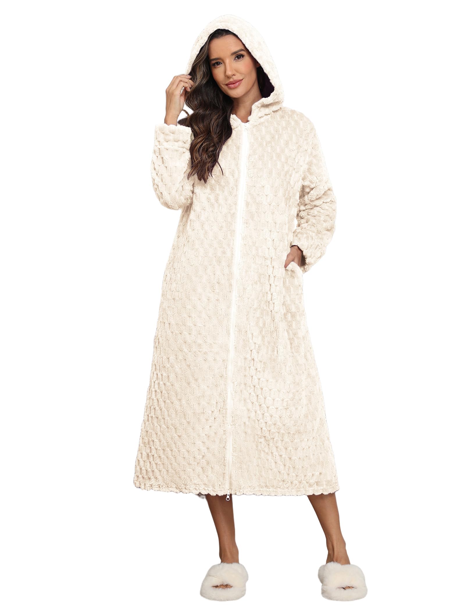 Ekouaer Fleece Zipper Robe