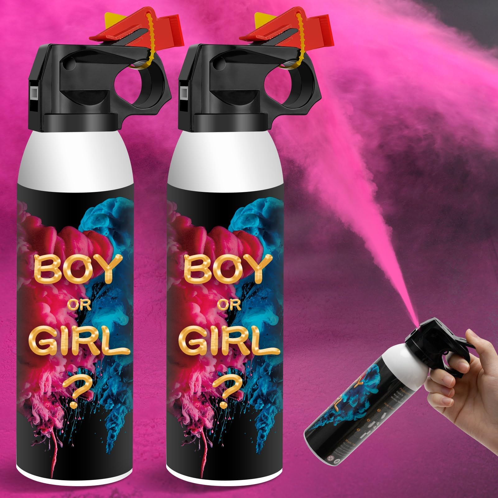 Gender Reveal Confetti Smoke Cannon, Small Size Biodegradable Fire Extinguisher Cannon Party Poppers for Baby Shower, Wedding, Birthday, Party, Christmas (2 Pack, Pink)