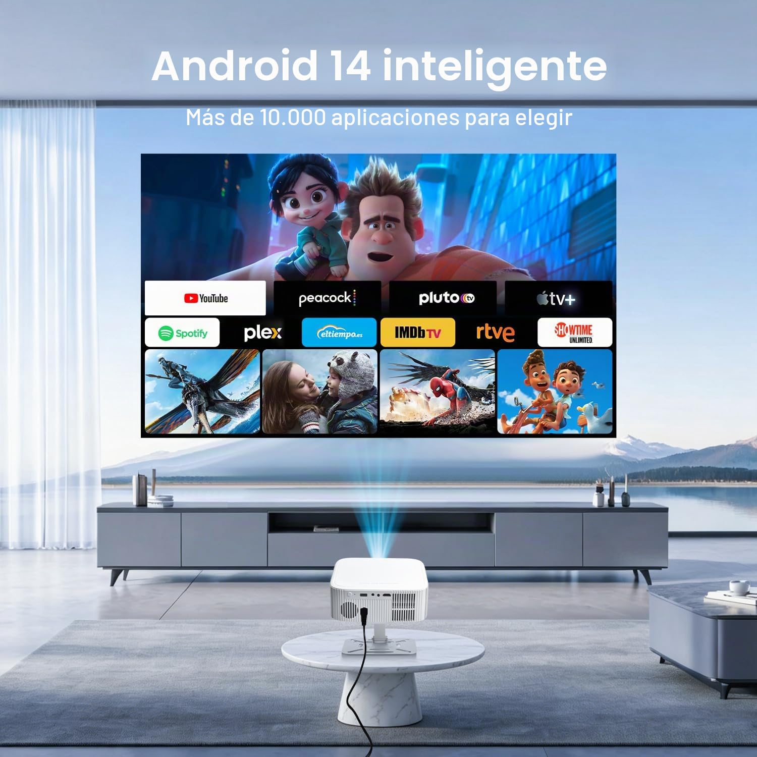 Salange Proyector, 1080P Nativo Compatible con 4K,Inteligente Android 14 Proyector con WiFi6 y Bluetooth 5.4 Enfoque Electrónico y Corrección Automática, Integrado en Youtube/PrimeVideo