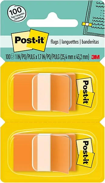 Post-it Flags, 50/Dispenser, 2 Dispensers/Pack, 1 in Wide, Orange (680-OE2)