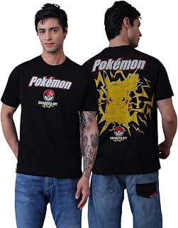 Free Authority Official Pokemon: Pikachu Graphic Printed Cotton Black Relaxed Fit Tshirt Men Price In India