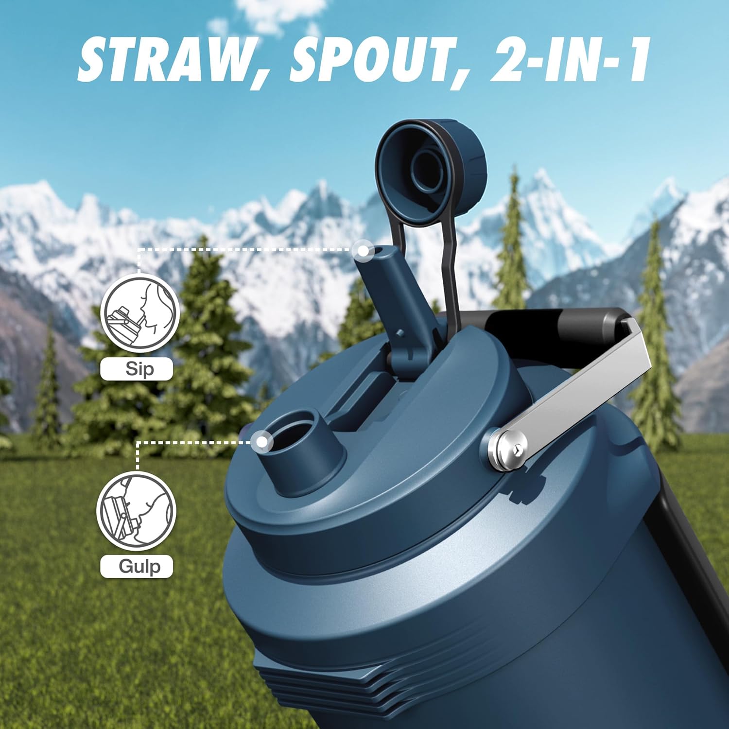 Gallon Water Jug for Outdoors: 2-in-1 Straw Spout Lid, Dual Handle, Leakproof, Keep Cold 48H, 128 oz Insulated Water Bottle for Men, Travel, Gym, Trip, Workout, Camping, Hydration, Fitness (Deepsea) - Image 5