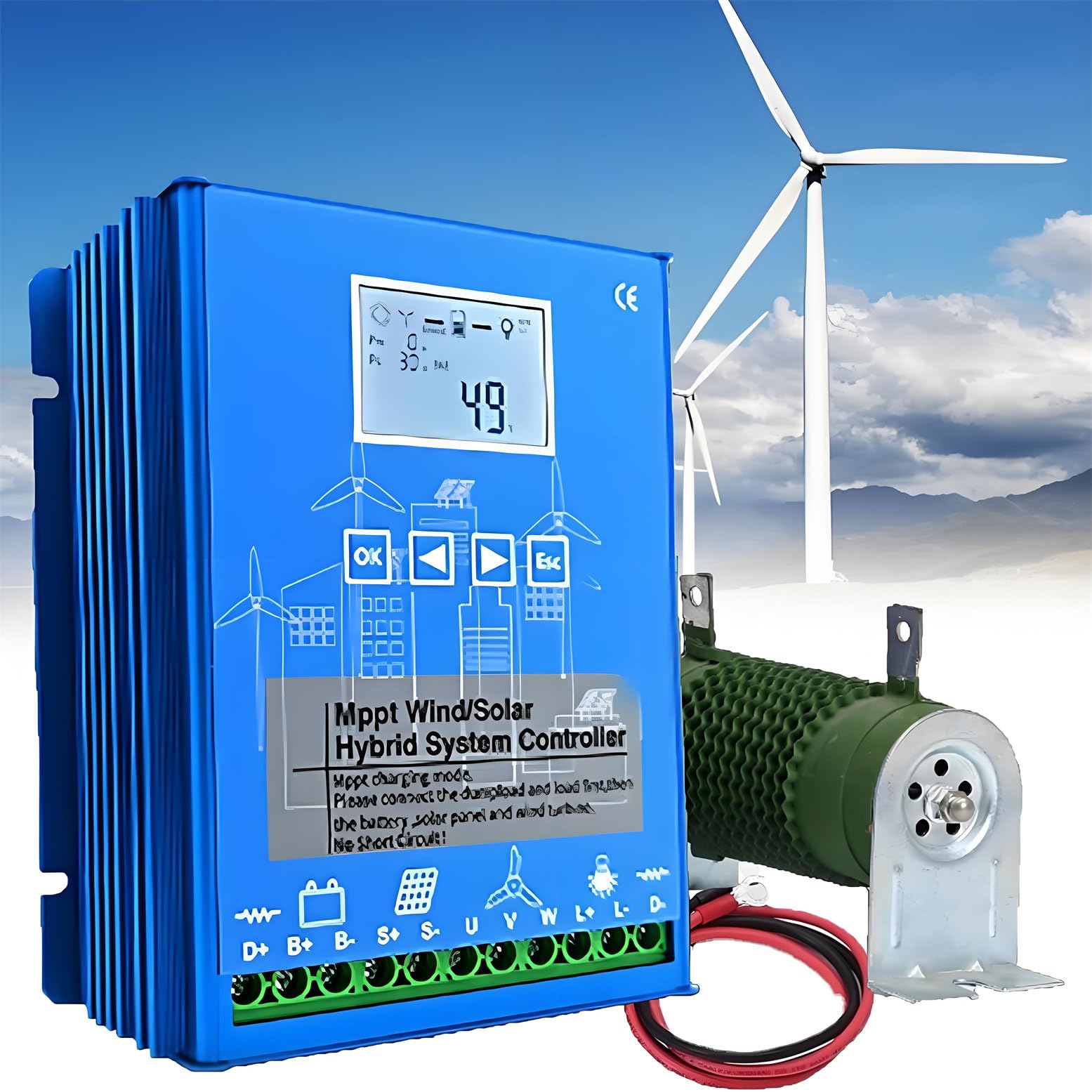 Hybrydowy Regulator ładowania Wiatrowo-Słonecznego O Mocy 12000 W, Regulator ładowania Mppt Boost 12 V/24 V/48 V Z Wyświetlaczem Lcd, Do ładowania Akumulatora Turbiny Wiatrowej Poza Siecią 12V