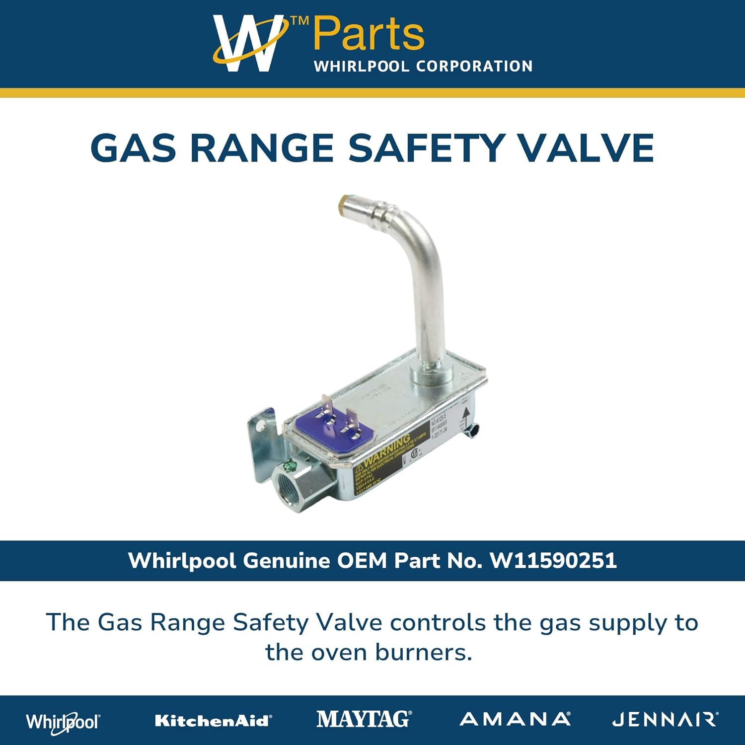 Whirlpool W11590251 Genuine OEM Gas Range Safety Valve Replacement Part - Replaces W11449991