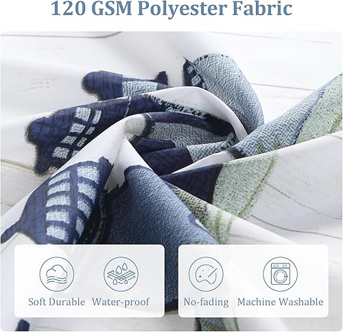 Miniatura 4 de Lighthouse - Cortina de ducha costera azul, gris y blanco, tela de poliéster impermeable, decoración de baño, 62 x 72 pulgadas