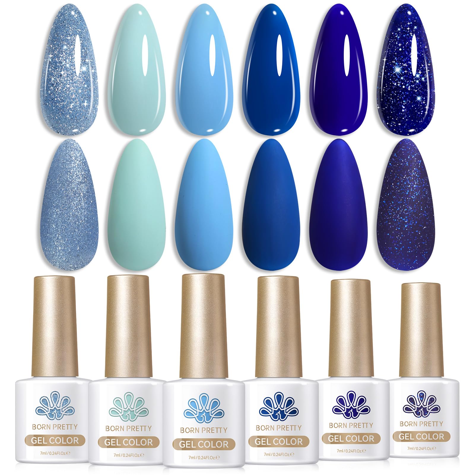  BORN PRETTY Ogni Tone per Unghi daArtista: 6 Colori dal Blu Sfumato al Dark con Semi-Permanente Gel Lucido, da Rimuover