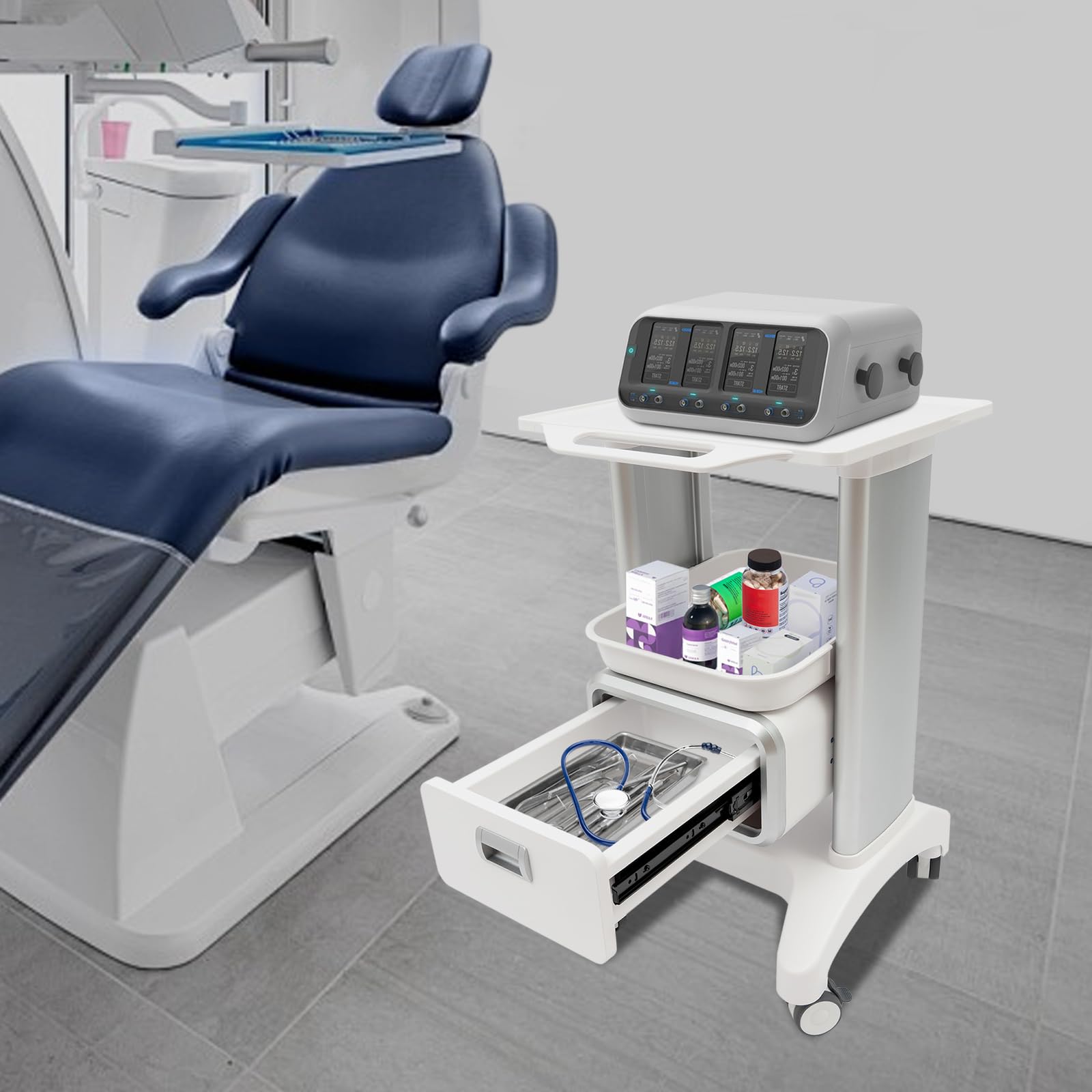 LyeXD 220 Lbs Professional Medical Trolley Cart with Wheels, Rolling Beauty Storage Cart Utility Cart with Drawer, Mobile Ultrasound Cart Portable Professional Cart for Home Hospital Office