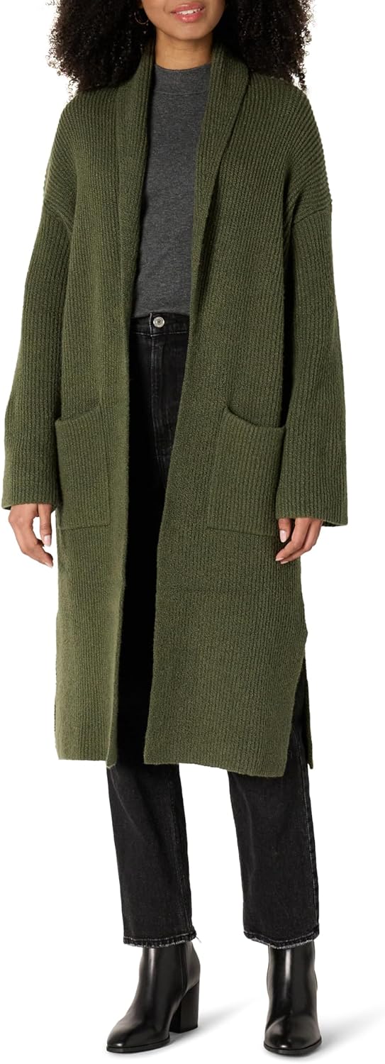 Amazon Essentials Women's Oversized-Fit Cotton Blend Heavyweight Texture Stitch Long Cardigan Sweater