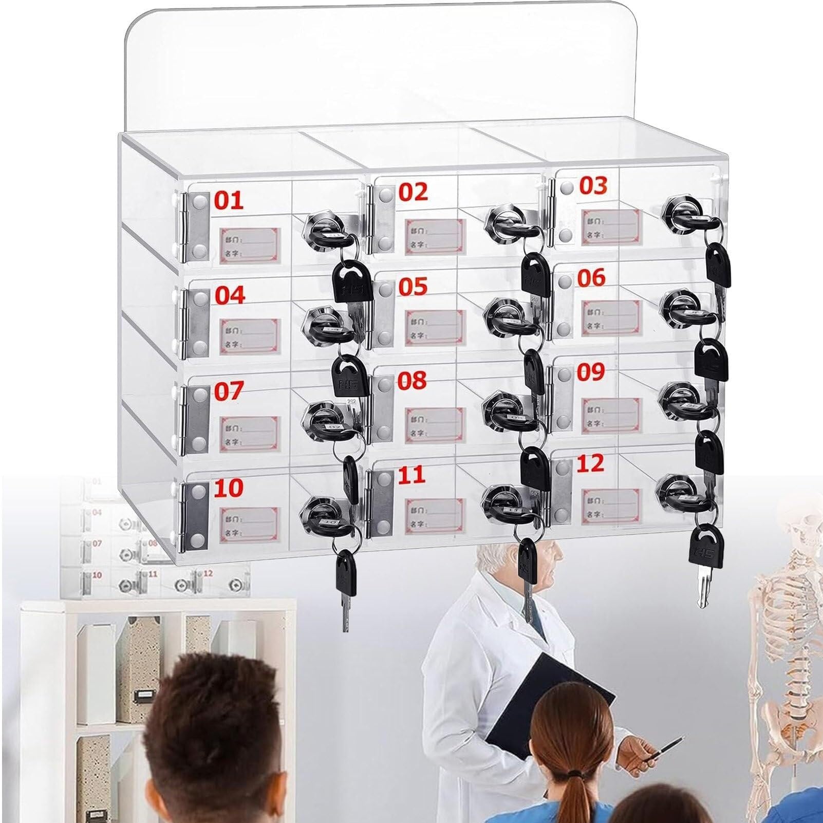 Caja de almacenamiento para teléfono móvil de acrílico transparente con 12 compartimentos para mesa
