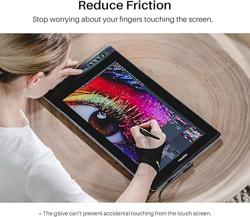 Miniatura 6 de HUION Guante de dibujo de artista para tableta de dibujo, bocetos de papel, guante artístico con dos dedos para mano derecha e izquierda, reduce la