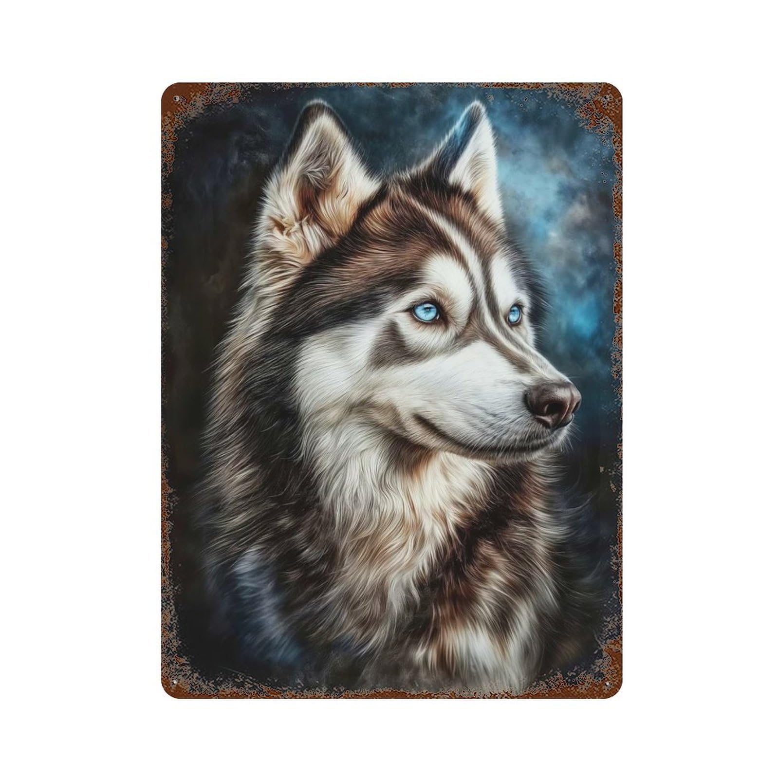 Rust Effect Siberian Husky with Blue Eyes Vintage Rust Metal Sign 15.7"x11.8", Classic Wall Plaque for Shed, Workshop And Garage Wall Decor