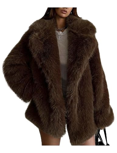 Kissonic Women Faux Fur Coat Lapel Warm Open Front Winter