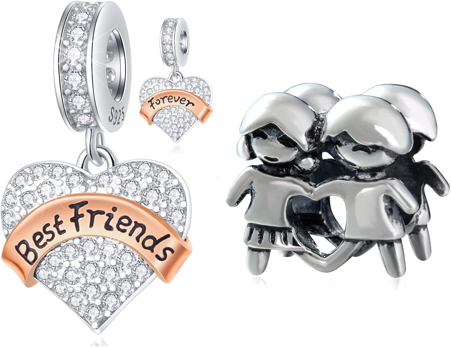 Forever Friends Charms Set fits Pandora Charm Bracelet, Twins Girls Boys Charms and Best Friends Charms Jewelry Set in 925 Sterling Silver, Gifts for Grandchildren/Back to School