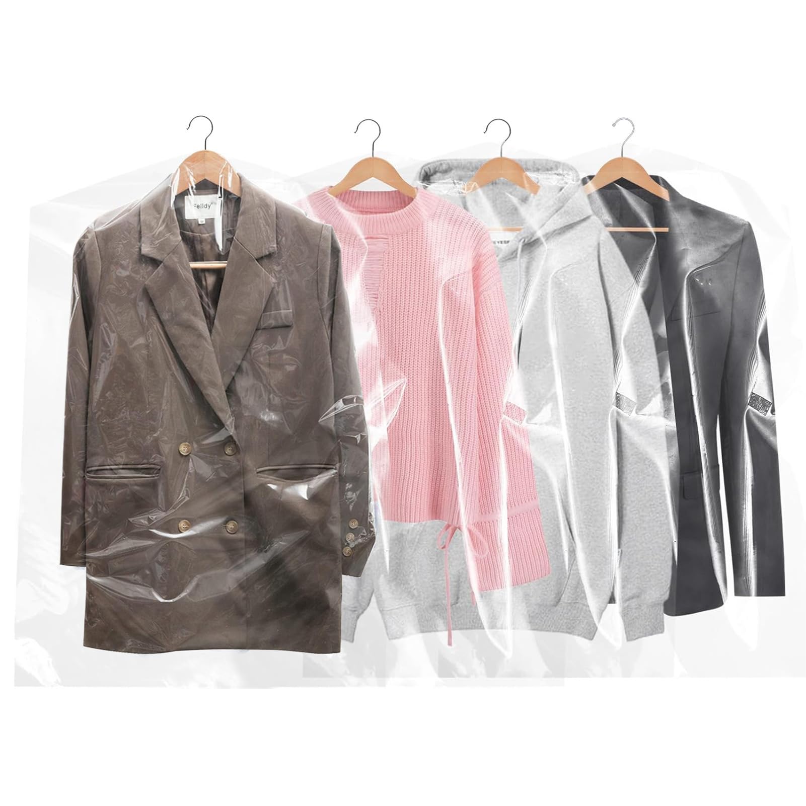 Bezall 20Pcs Plastic Garment Bags for Hanging Clothes, 35 Inch Clear Dry Cleaner Bags Dustproof Suit Storage Garment Cover for Closet Storage, Laundry, Travel (60 x 90cm - Thicken)