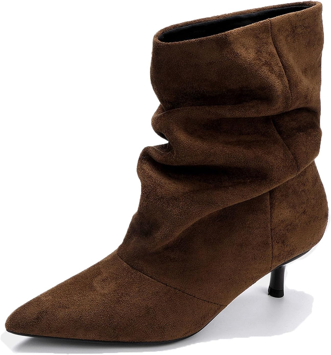 Women'S Suede Kitten Heel Slouchy Ankle Boots Fashion wrinkles Pointed Toe Low heel Pull On Wide Cowboy Calf Ankle Short Booties for Fall Causal Daily Work Winter Dress