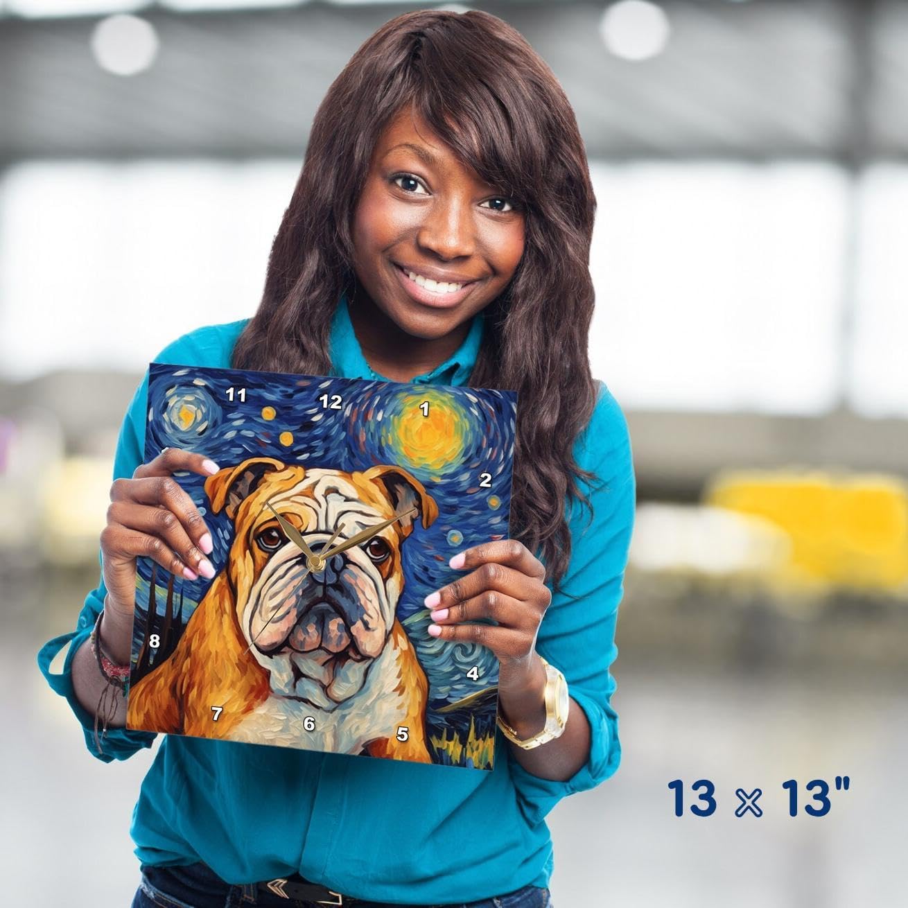 3dRose Wall Clock Silent - 13 inch - English Bulldog Portrait in Post-Impressionism Style - CR Media - Illustrations