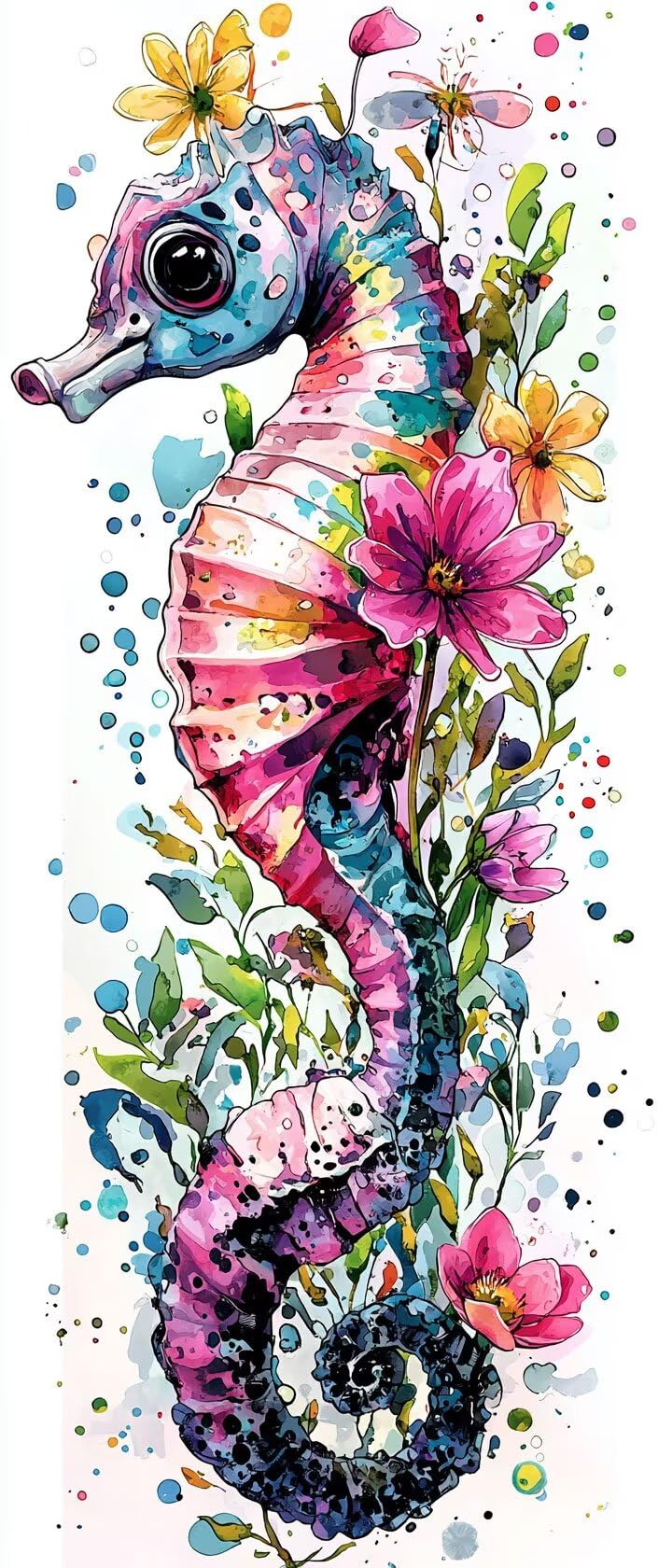 Malen Nach Zahlen 50x150cm Leinwand Seepferde Malen Nach Zahlen Erwachsene mit Ohne Rahmen, DIY Kreativ Set für Erwachsene mit Pinseln und Acrylfarbe, Zimmer Deko Blume Landschaft Geschenk, P0M-800