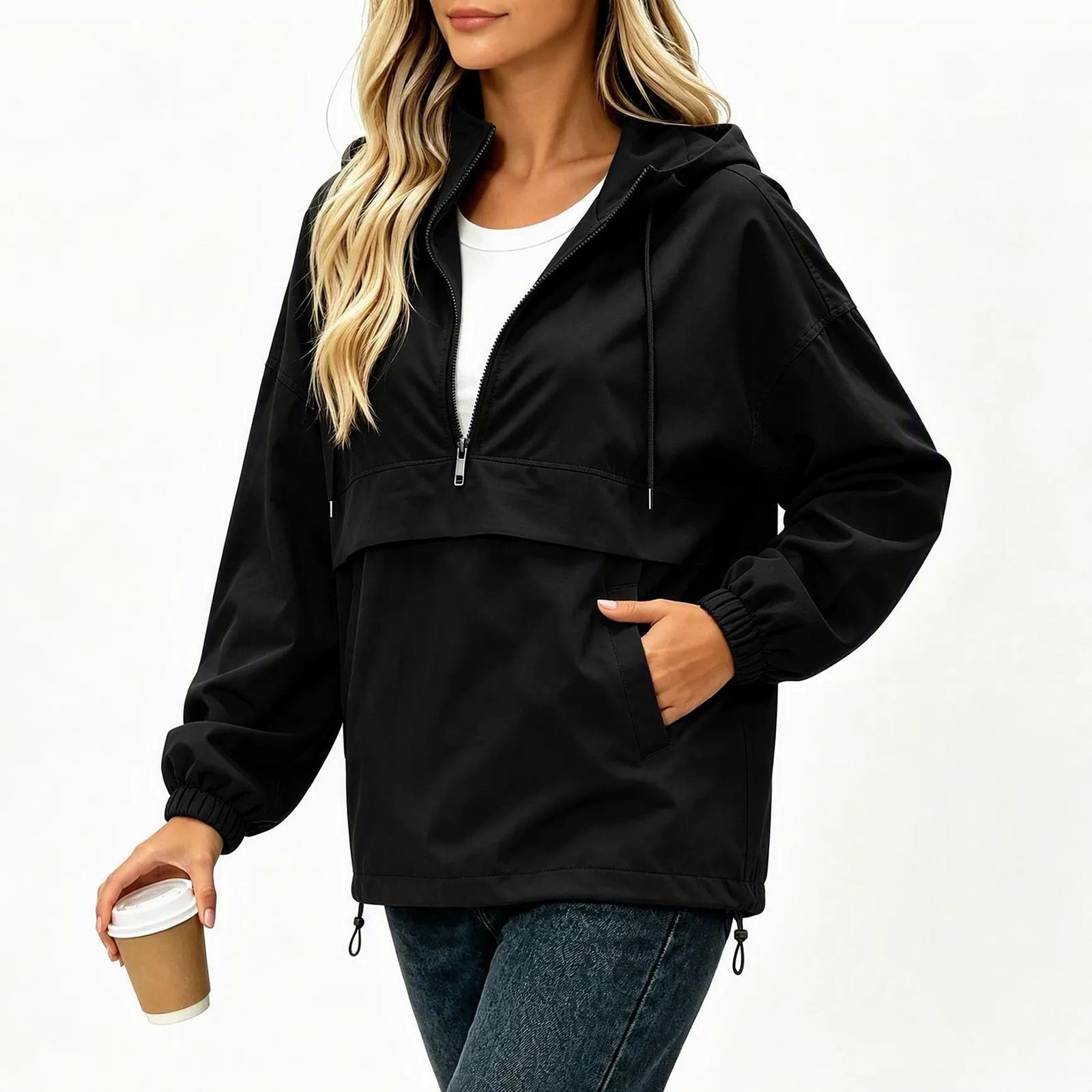 Regenjacke Damen Wasserdicht Funktionsjacke 1/2 Zip Wanderjacke Outdoor