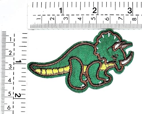 Miniatura 2 de Triceratops Parche verde de dinosaurio de dibujos animados para niños, parche bordado de dinosaurio para coserplanchar en el parche con apliques de