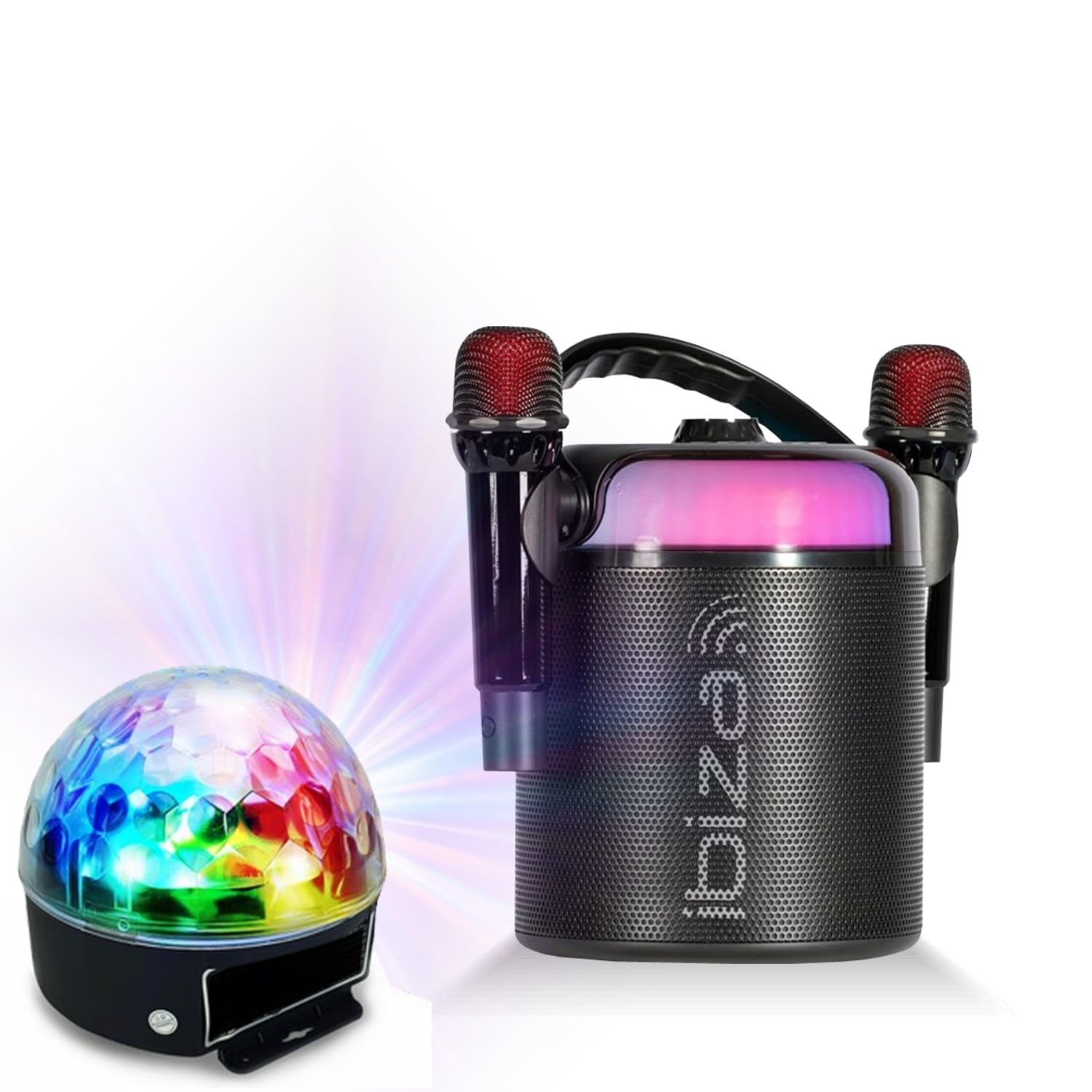 Ibiza - Pack Karaoké Enceinte Bluetooth Autonome Portable Ibiza Sound KARAHOME-BK 120W USB 2 Micros sans Fil - Effet Lumière Party-ASTRO6