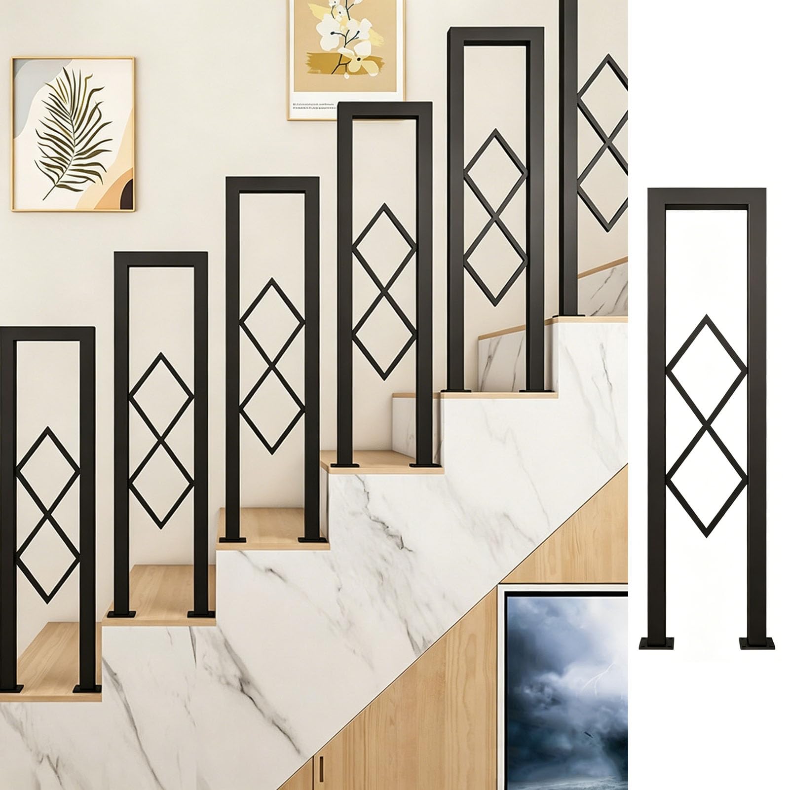 TBATM U-Shaped Iron Stair Railing Post, Handrails