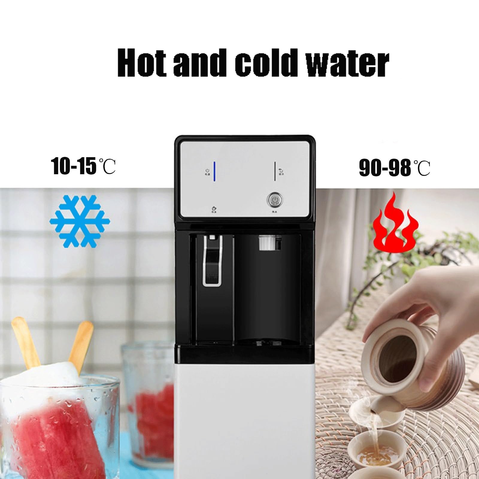 Dispensador De Agua Independiente para Oficina,Conexión Directa A Red De Agua,Sistema De Purificación De 4 Etapas Integrado,Enfriador De Agua Fría Y Caliente,Reemplazo Sencillo De Filtros