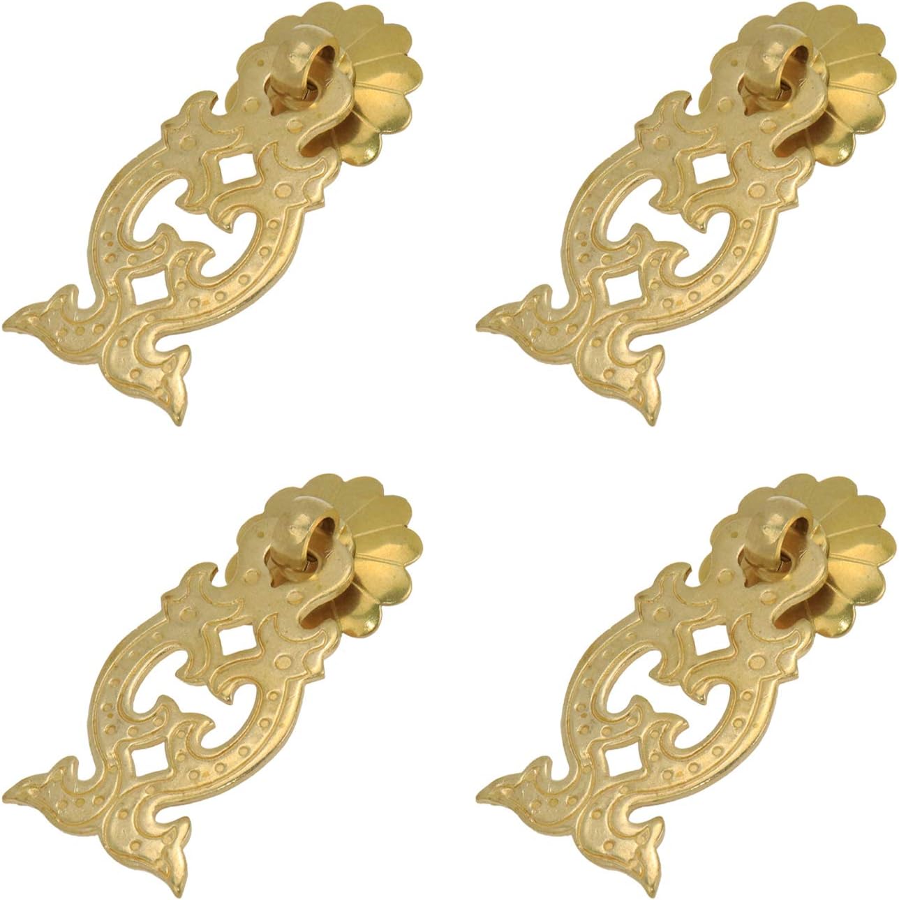 Quluxe 4 Pcs Fish Shaped Box Brass Hardware Pulls, Brass Drawer Pulls Antique Cabinet Knobs with Mounting Screws- Gold
