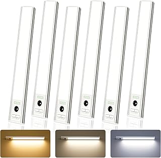 EZVALO 12-inch Under Cabinet Lighting Wireless with Battery Indicator, 2500mAh Rechargeable Motion Sensor Light Indoor, 96 LED Under Counter Lights for Kitchen Closet, 3 Color Temps, Dimmable, 6 Pack