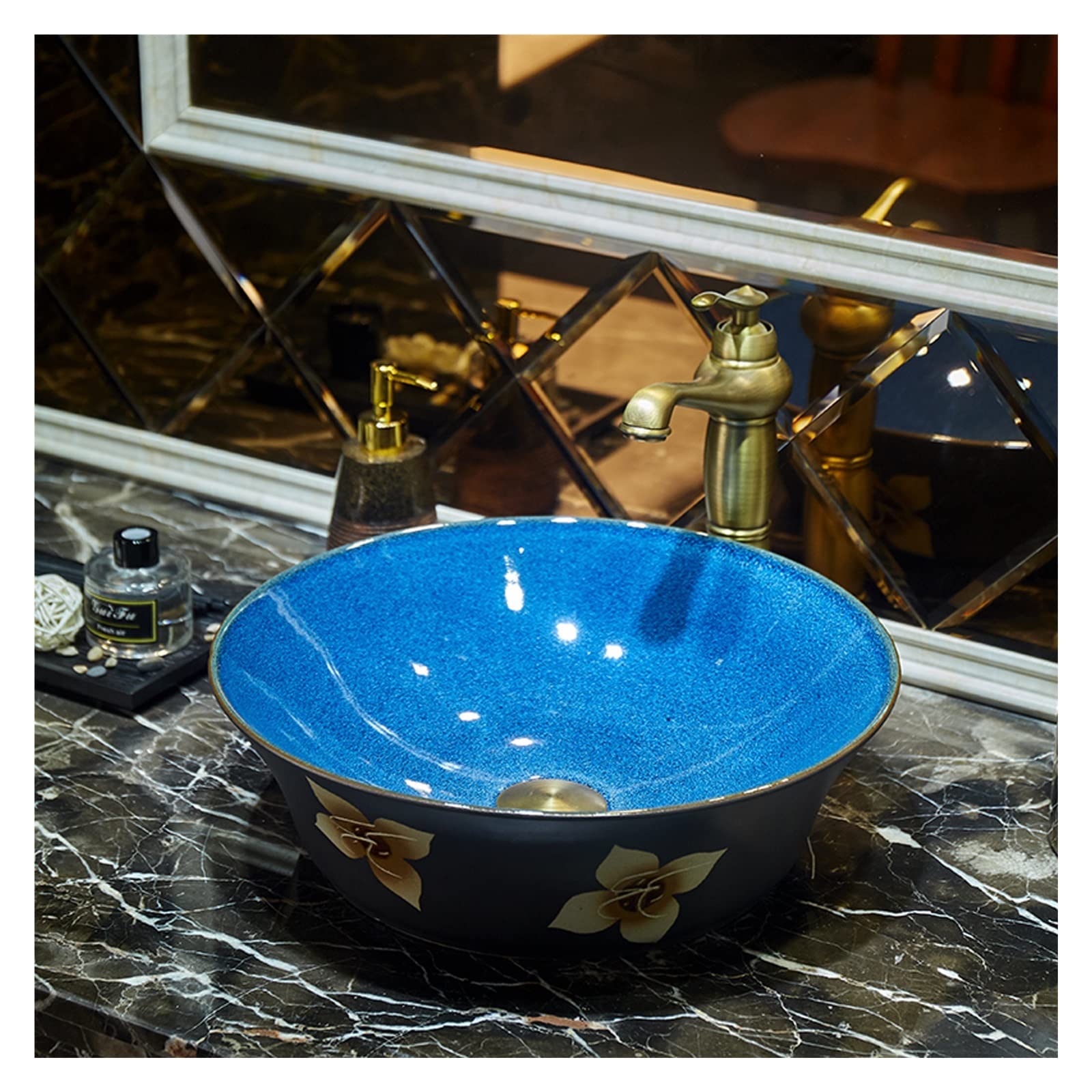 Vessel Sink And Faucet Combo,Above Counter Porcelain Ceramic Art Basin With Pop-Up Drain