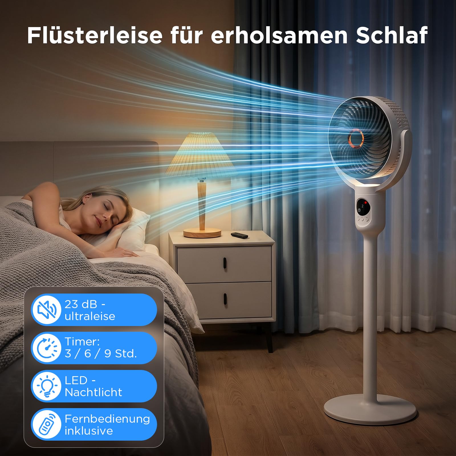 Lepwings Standventilator Leise mit Fernbedienung, 2-in-1 Akkuventilator 10400 mAh, USB-C wiederaufladbar, 90° Oszillation & 120° Neigung, Tisch- und Standventilator für Schlafzimmer, Büro & Camping